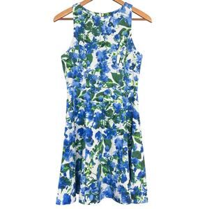 Milly Blue/Green/White Floral Garden Party Fit & Flare Sleeveless Dress Size 6